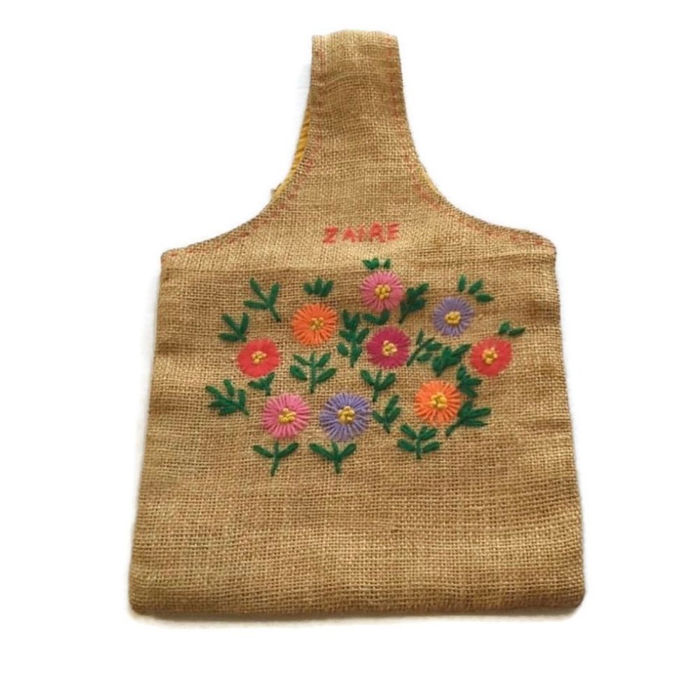 Vintage Burlap Tote Bag Unisex Zaire Lined Africa